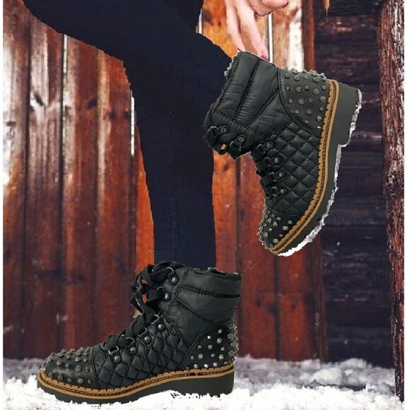 Sam Edelman Women's Faux Fur Lined Studded Combat Fashion Boots - Sz 8 - Picture 1 of 13